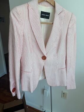 Giorgio Armani Red and White Striped Blazer